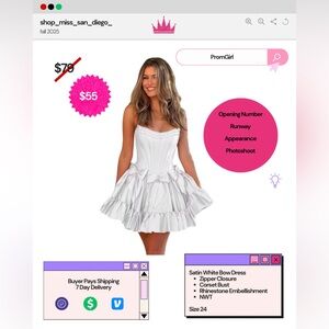 PromGirl Silver Satin Bow Dress